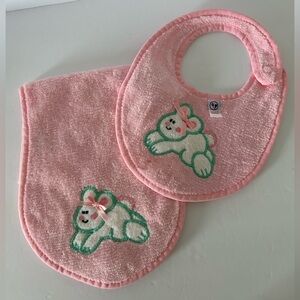 🦋 5/$25 - Hamco Baby Bib and Burp Cloth Set Embroidered Bunny Vintage 90’s